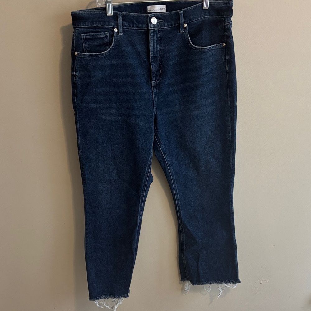 LOFT Dark Blue high waist flare crop Jeans size 14